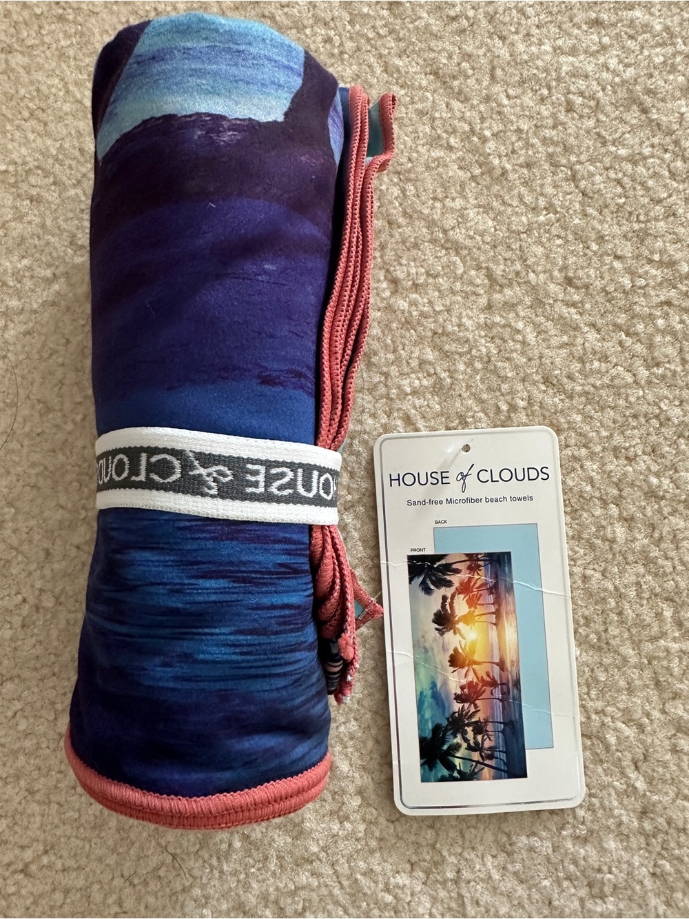 House of Clouds Microfiber Beach Towel - Blue & Coral